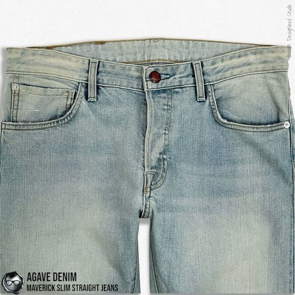 AGAVE DENIM MAVERICK SLIM STRAIGHT SELVAGE DENIM JEANS IN SUN BAKED BLUE 32 X 36 - Picture 6 of 12